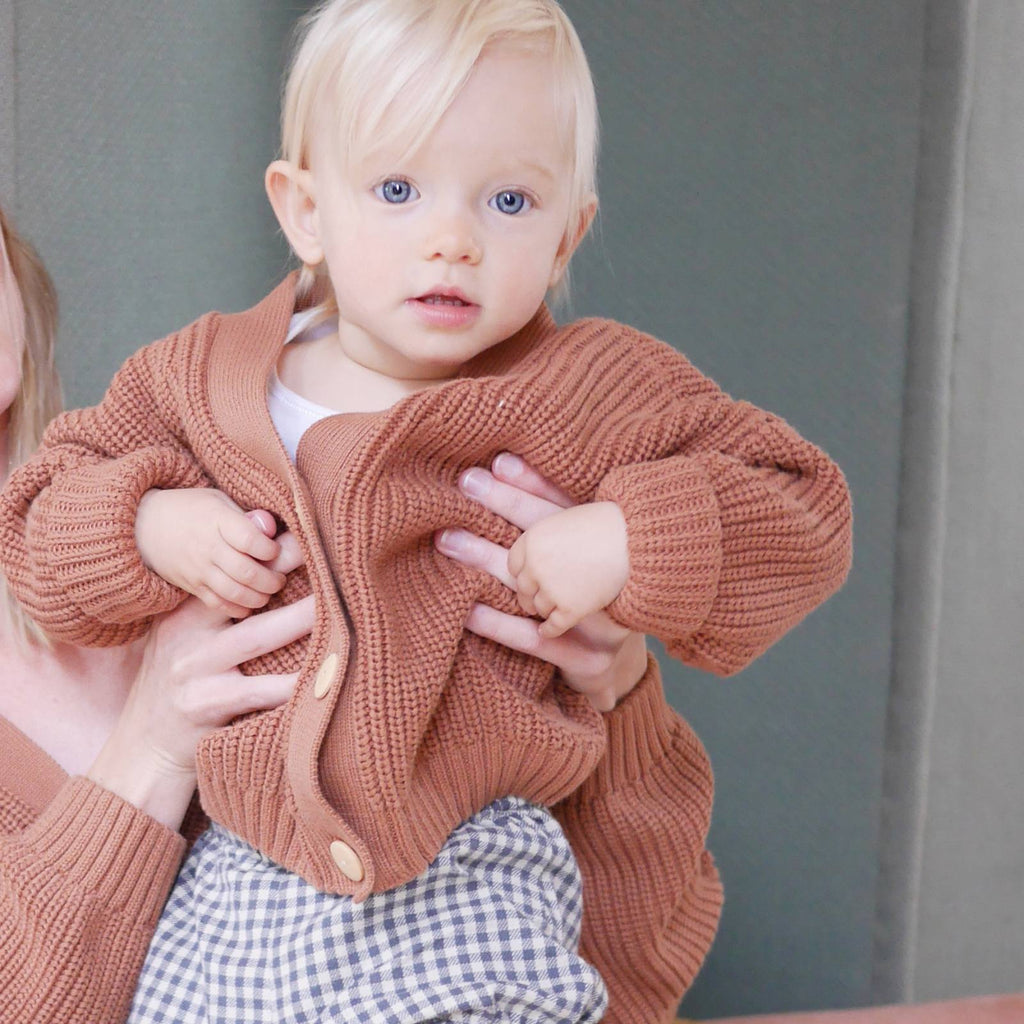 Children's cotton ribbed cardigan in Cinnamon
