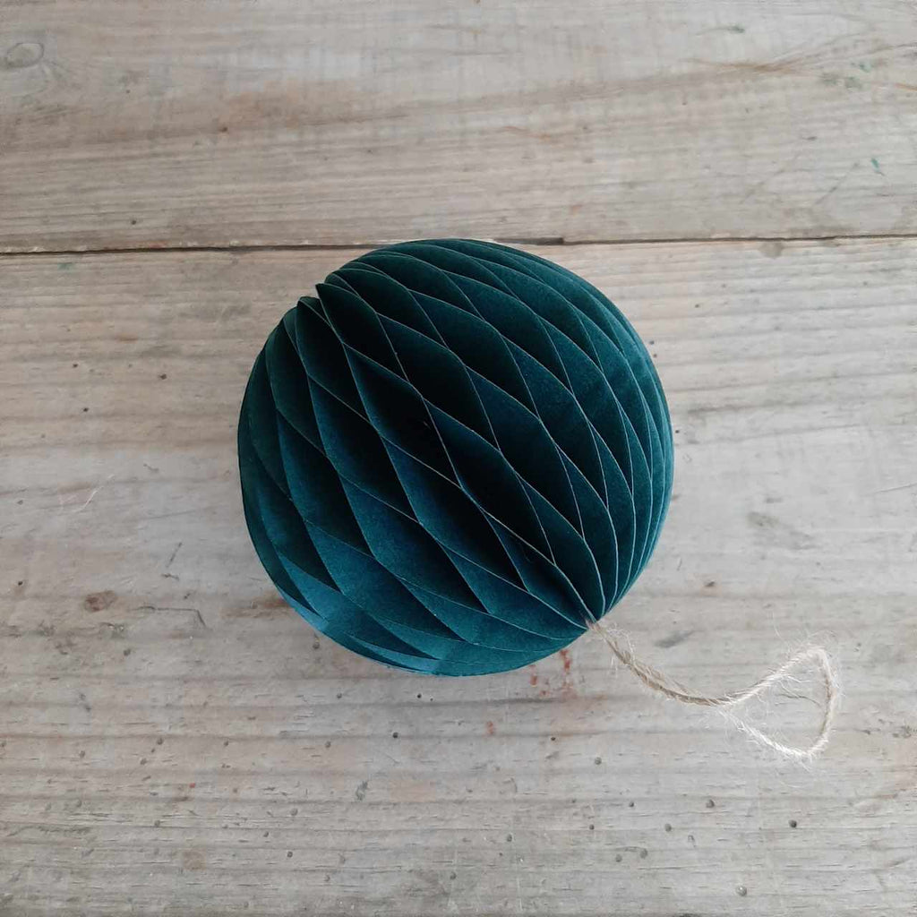 Sustainable Christmas decoration. Honeycomb decoration in Forest Green, made from paper.  Ball