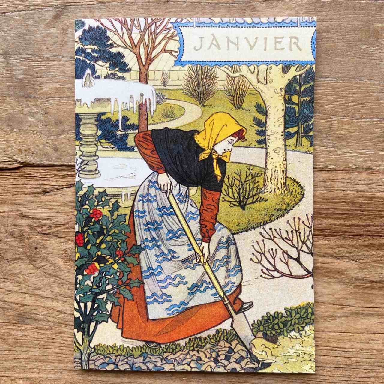 French Months Vintage Greeting card - January