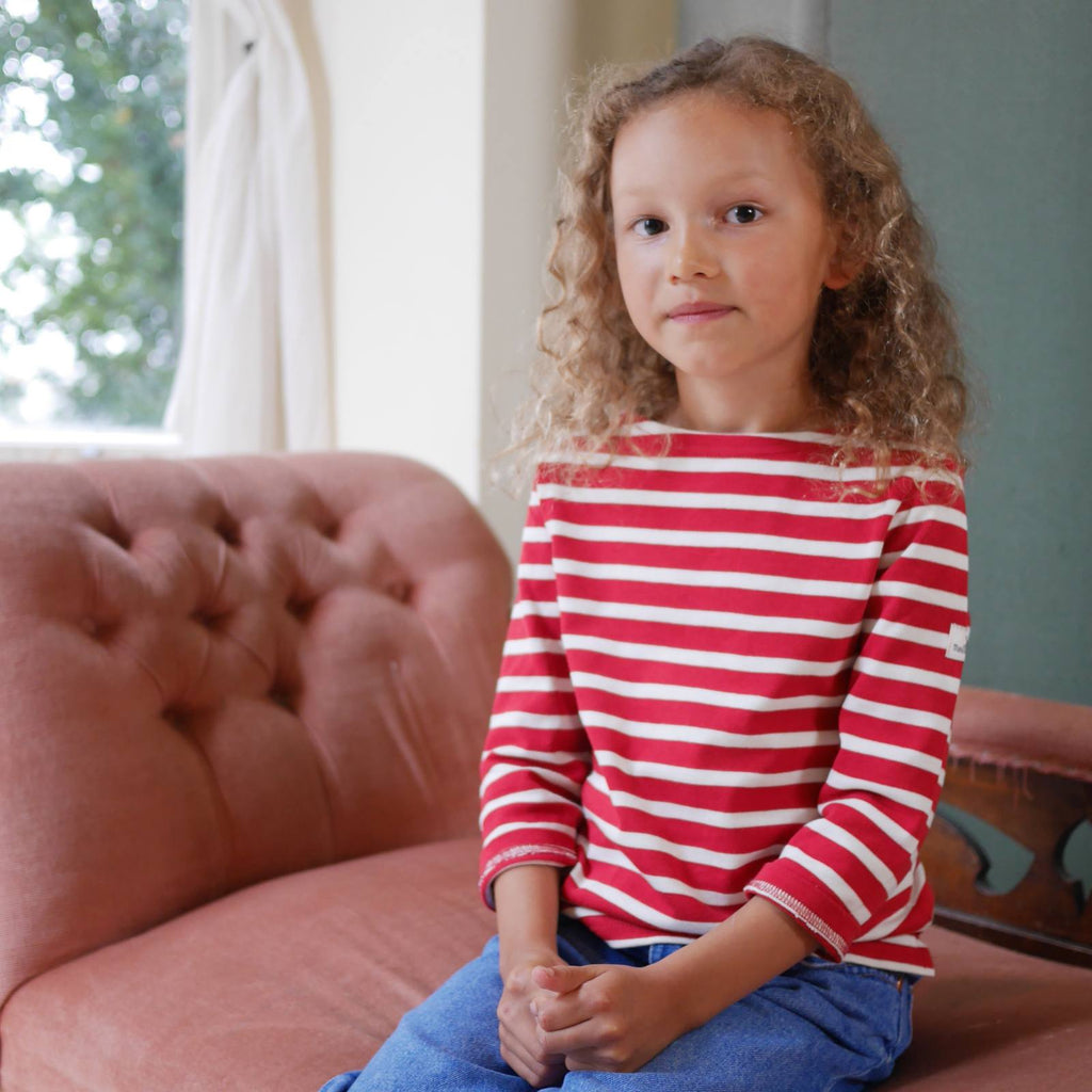 Kid's Breton Striped top, red 