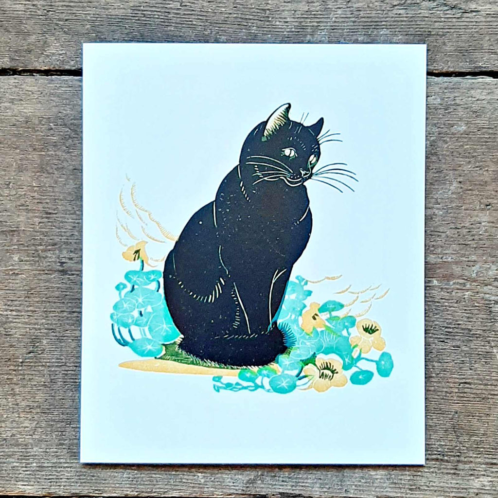 Lucky Cat Good Luck Card, black cat Greeting Card
