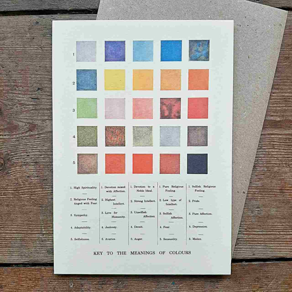 Meanings of Colours greeting card. Vintage cards. Art card