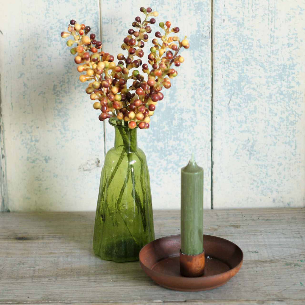 Fluted green glass vase, vintage glass vase