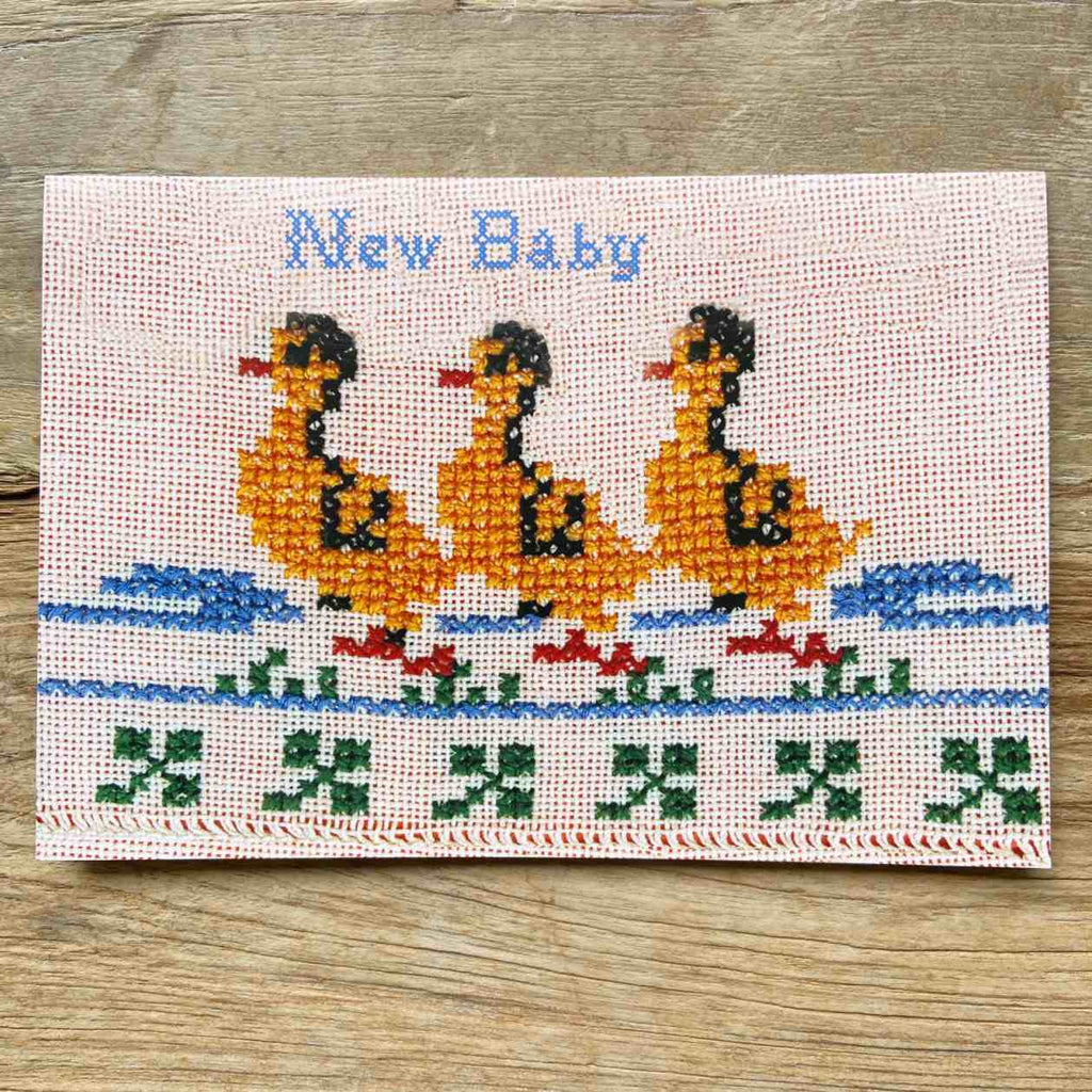 Vintage Embroidery Card - New Baby