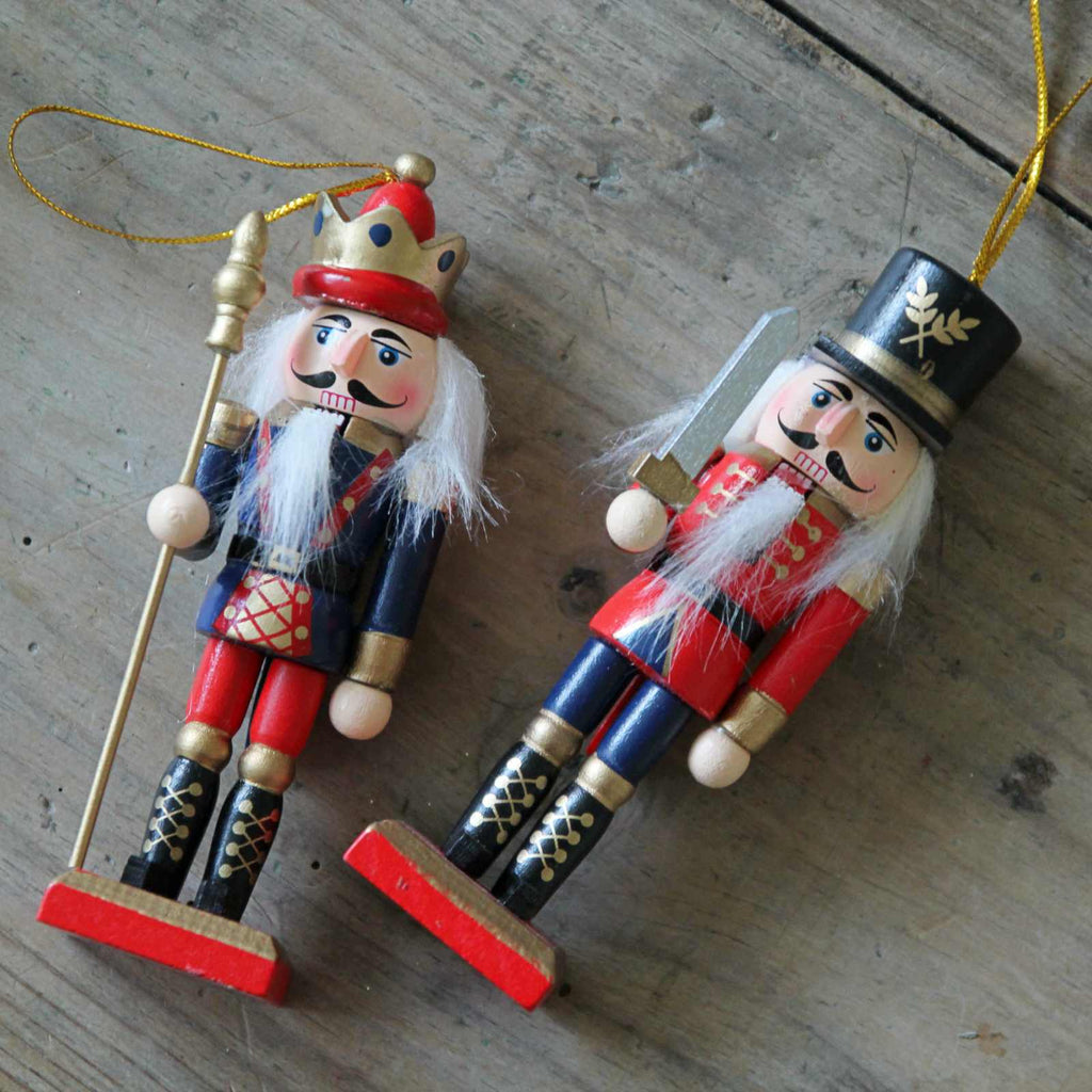 Wooden Nutcracker Decoration - a traditional nutcracker soldier Christmas decoration for the tree.