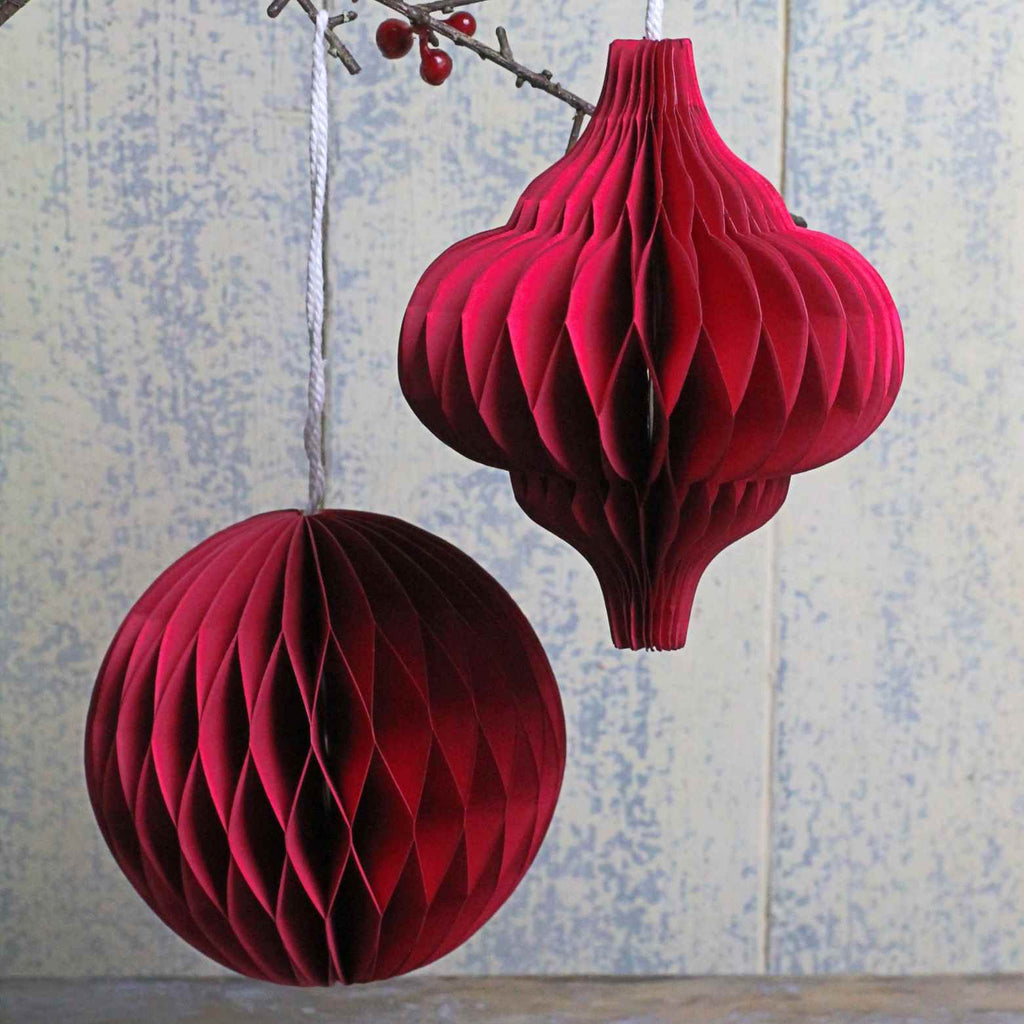 Red Honeycomb Decoration - Vintage Christmas Decoration