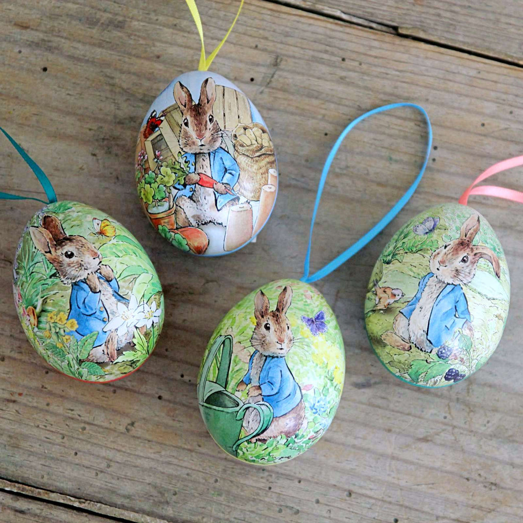 Peter Rabbit Hanging Easter Egg Tin, available in four colours