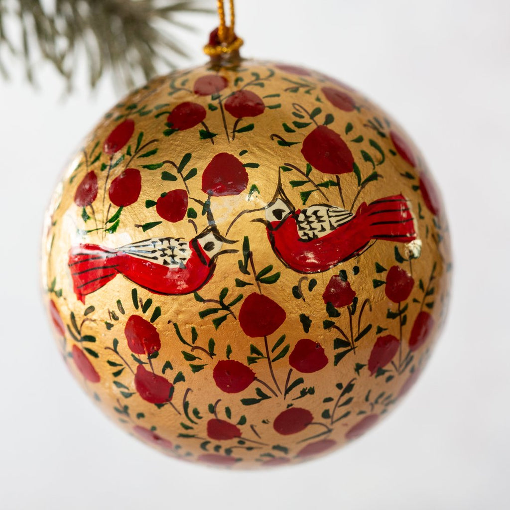 Vintage Christmas decoration with hand painted bird