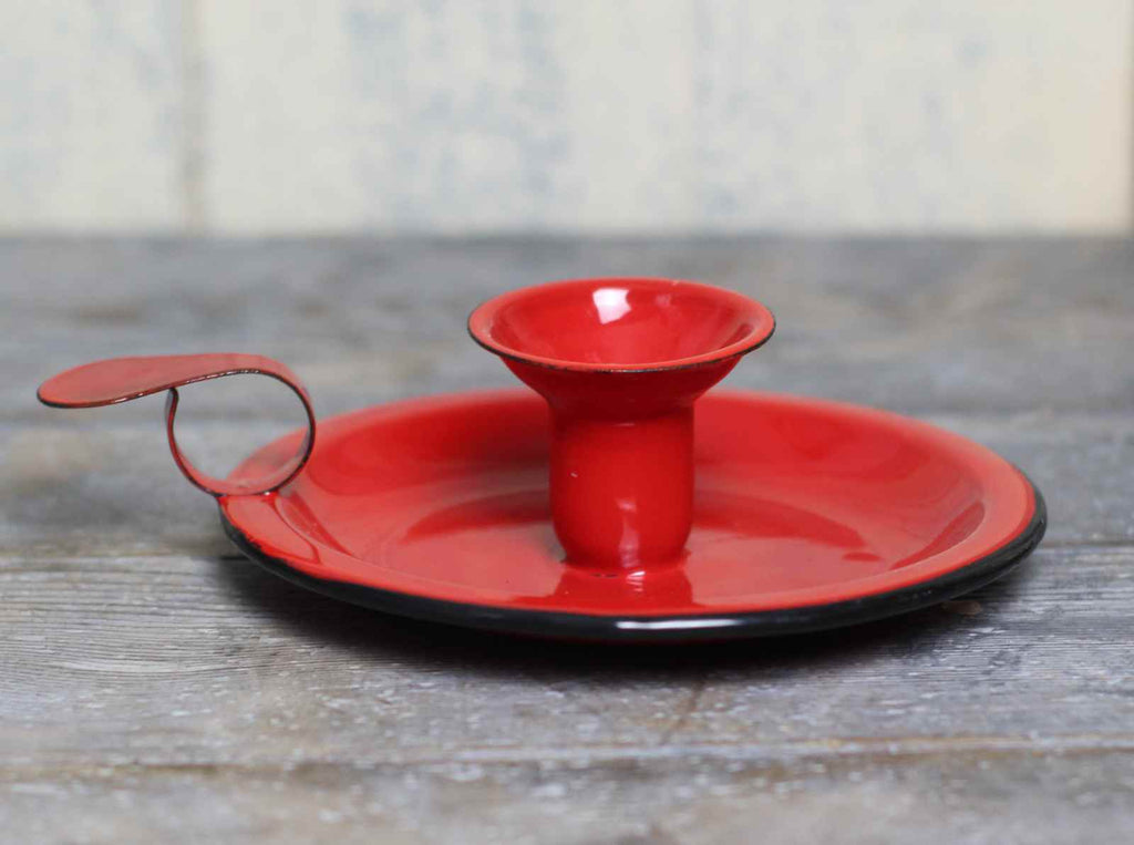 candle holder in red enamel detail