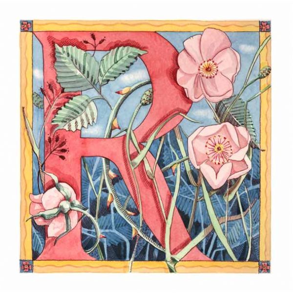 Letter R Botanic Vintage Card with Botanical Alphabet letters A - Z | Closet & Botts