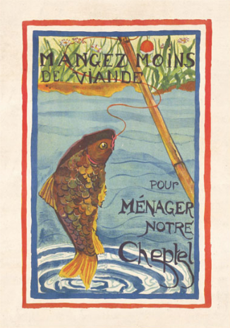 Vintage Card 'Eat Less Meat' detail