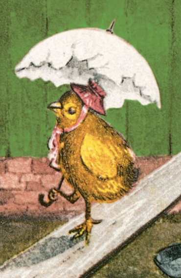 Vintage card chick with umbrella details