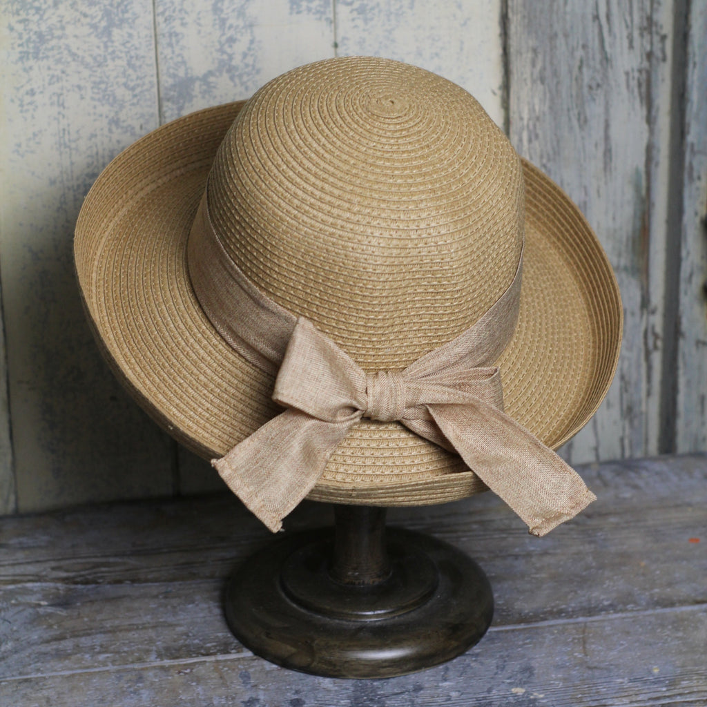 Sun Hat - Camel with Bow | Womens Fashion