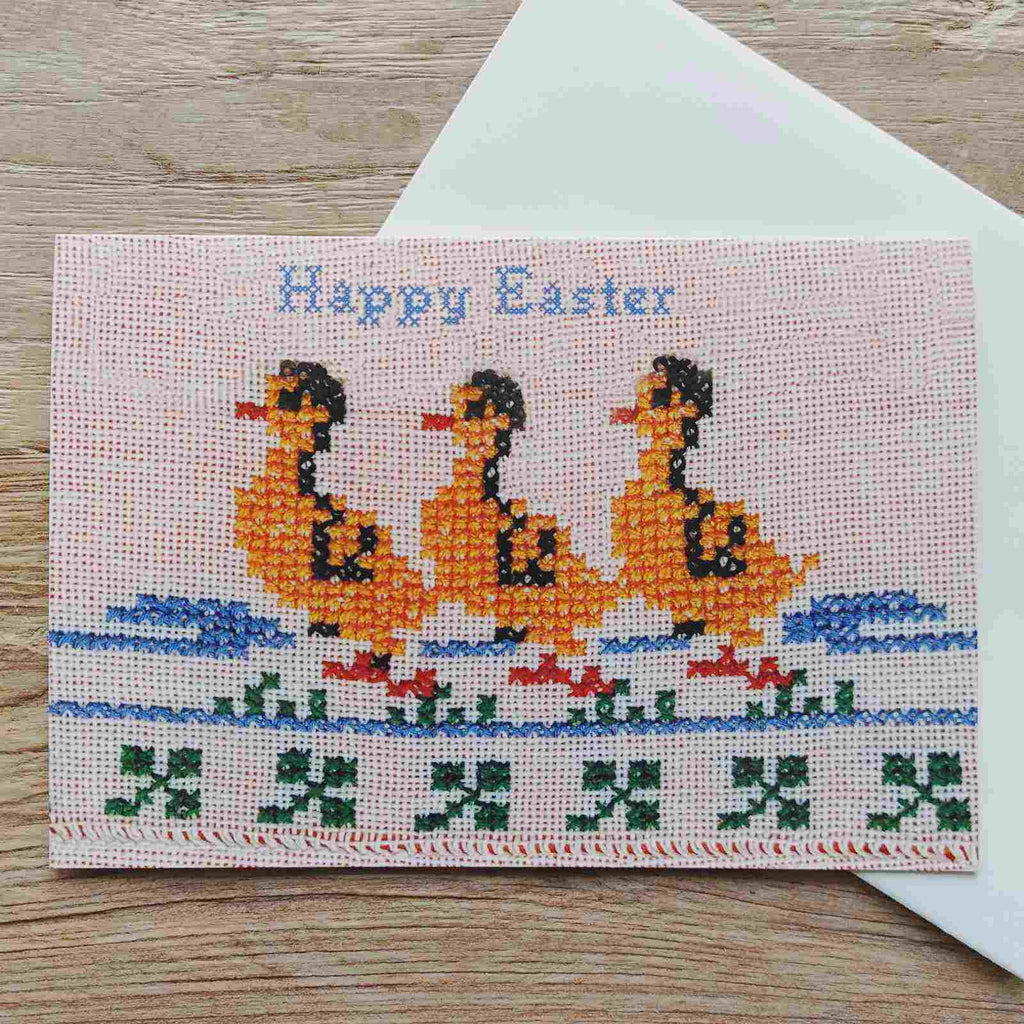 Vintage Embroidery Easter Card - Chicks