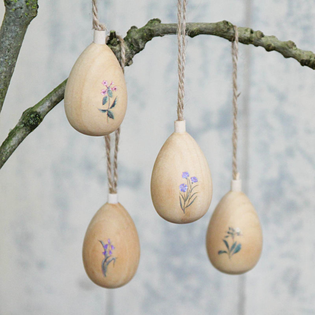 Hanging Wooden Egg Decoration - Spring Flowers