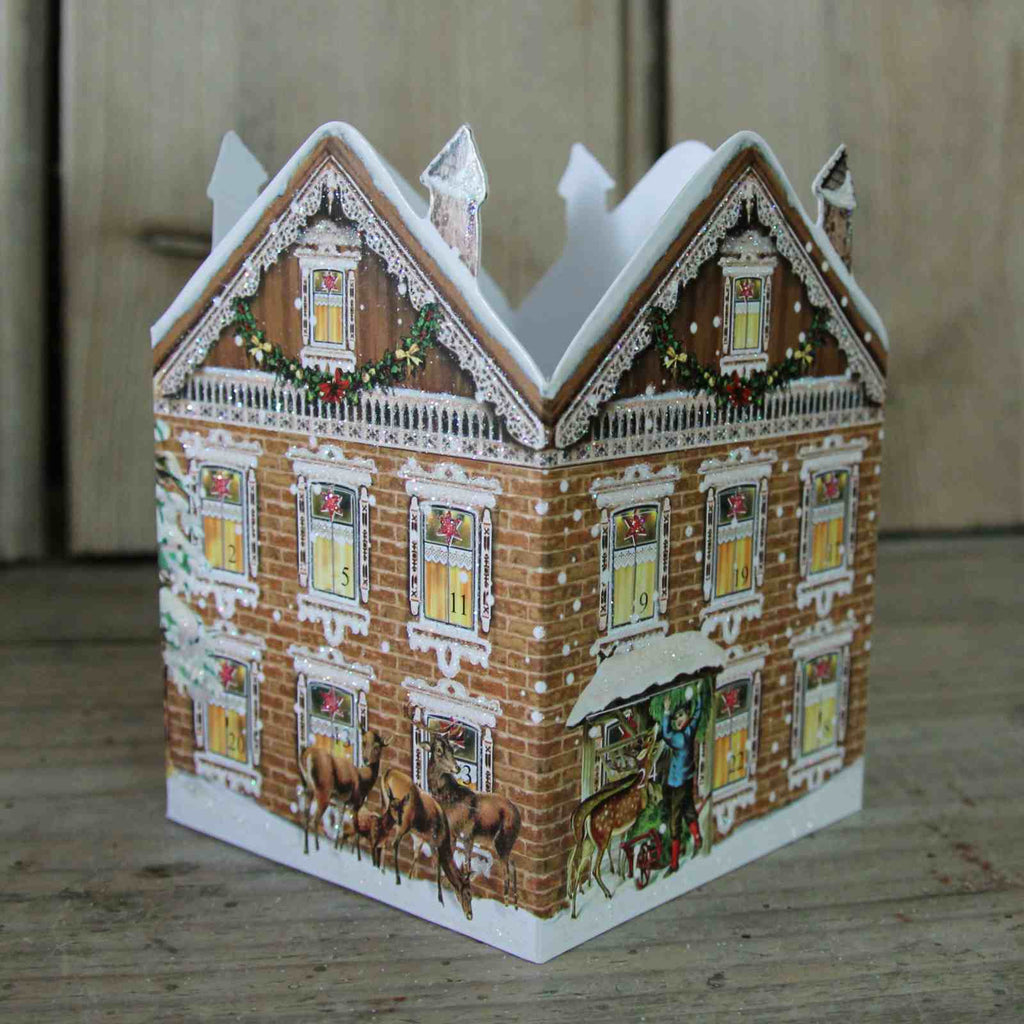 Mini Advent Lantern - Victorian House. Traditional German Advent Calendar Lantern, brick