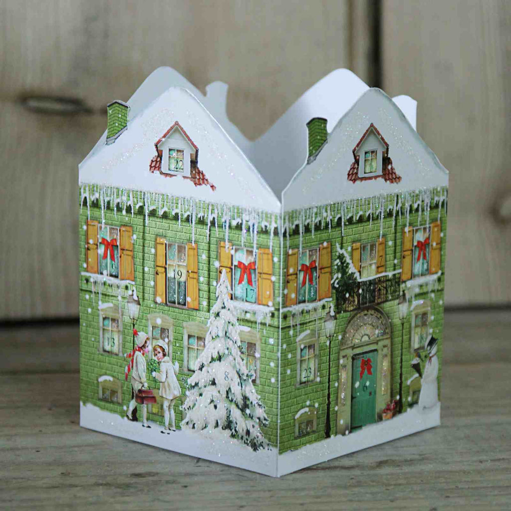 Mini Advent Lantern - Victorian House. Traditional German Advent Calendar Lantern, green