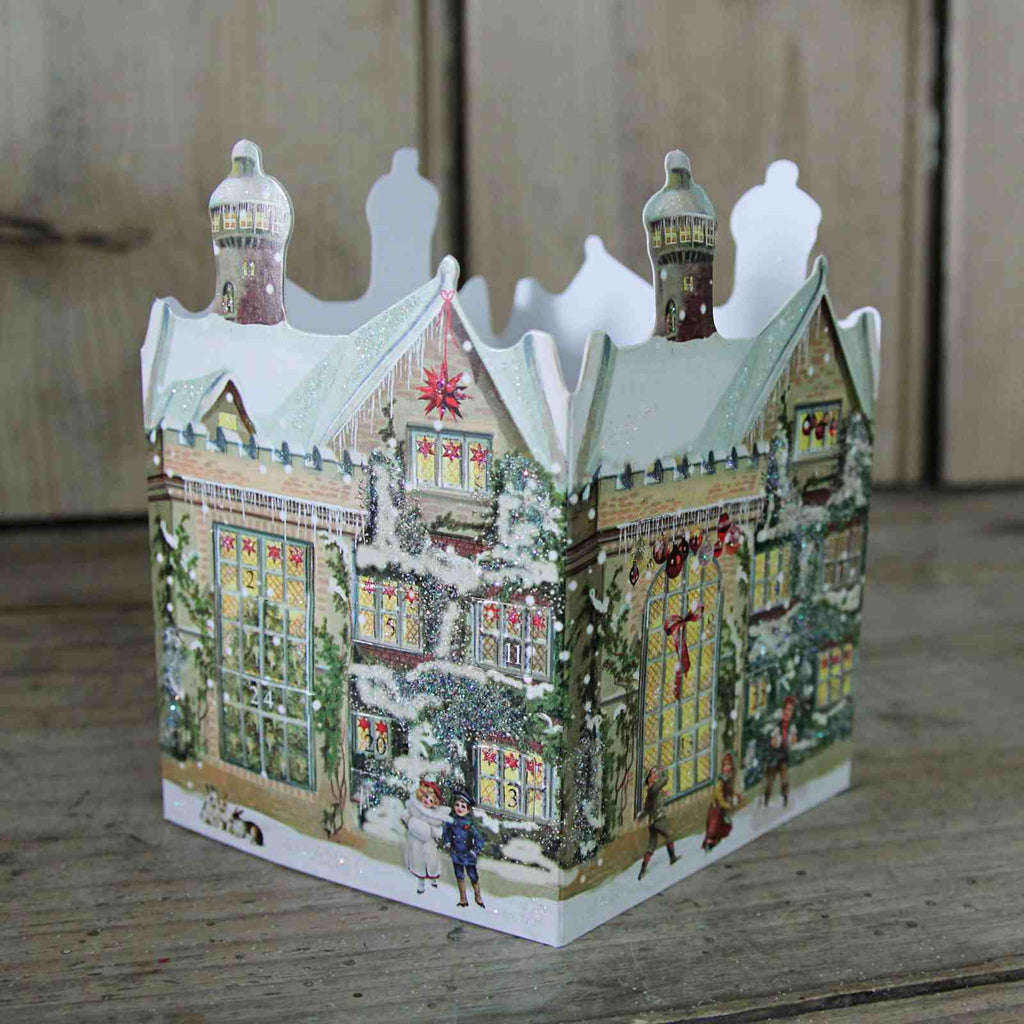 Mini Advent Lantern - Victorian House. Traditional German Advent Calendar Lantern, stone