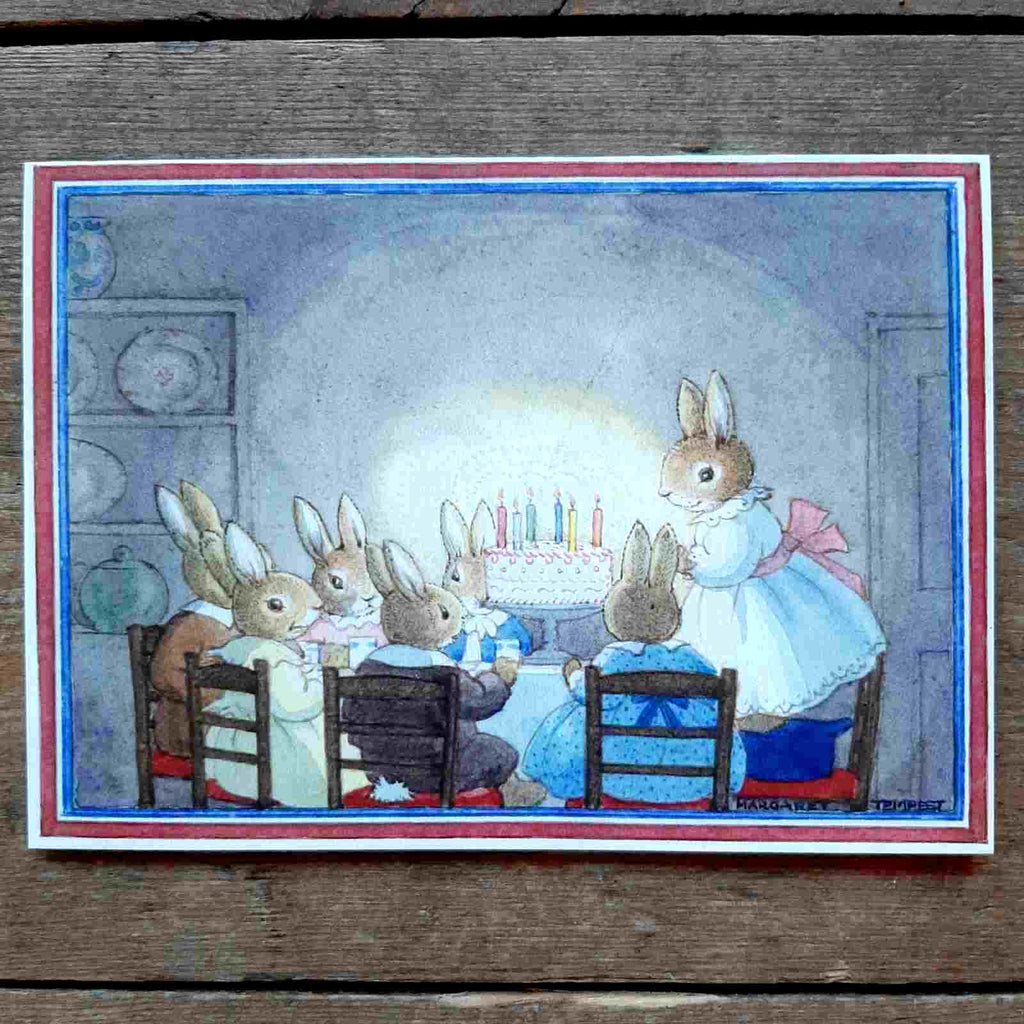 vintage birthday card with bunnies by Margaret Tarrant