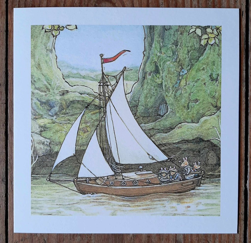 Vintage card Brambly Hedge Sailing Down the River