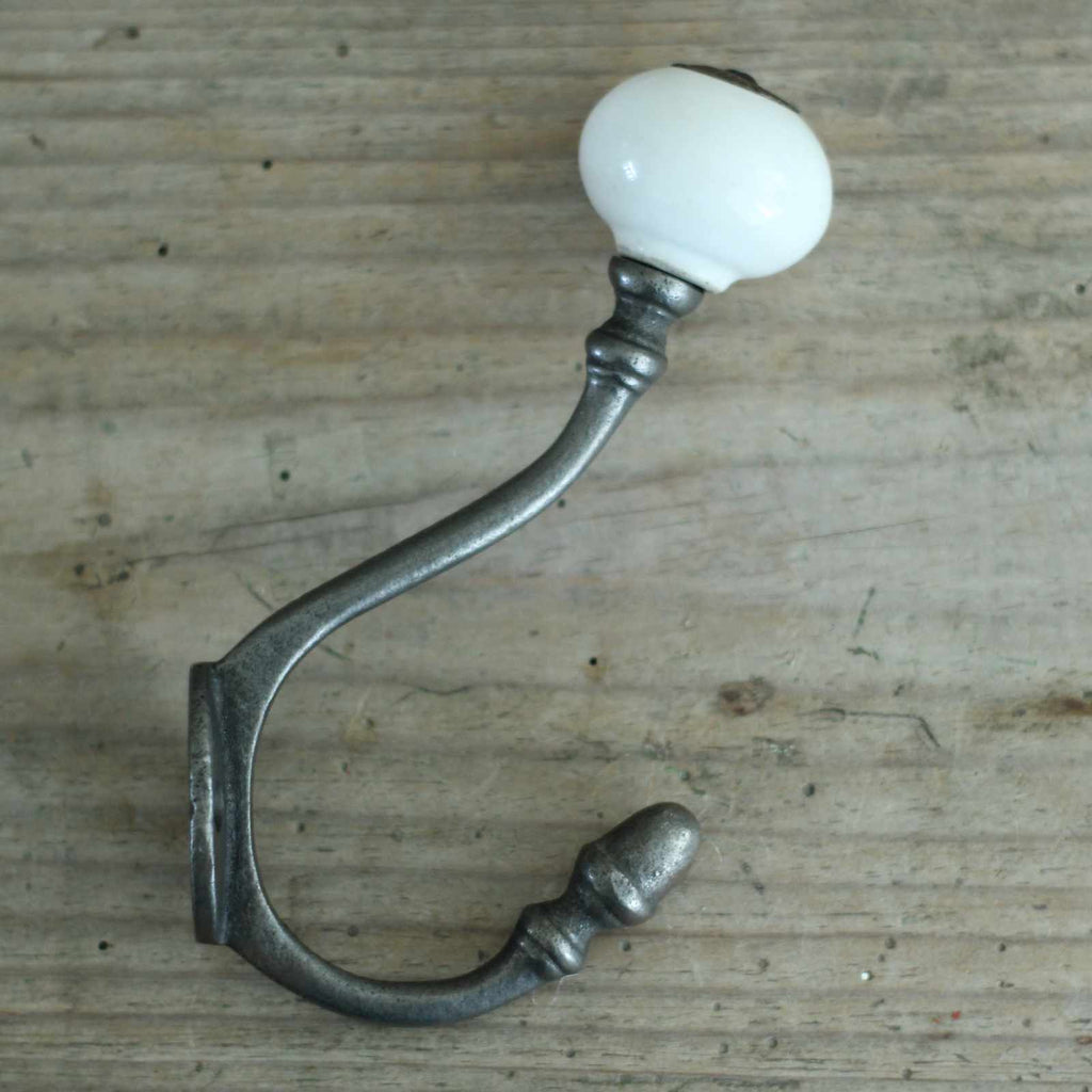 Double Iron Coat Hook - Ceramic Knob