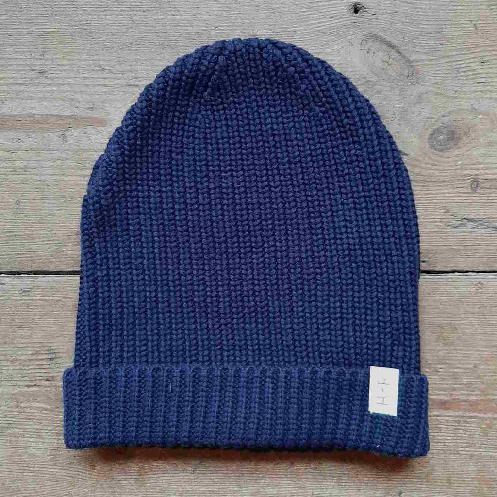 Unisex Cotton Beanie, available in Navy or Cocoa