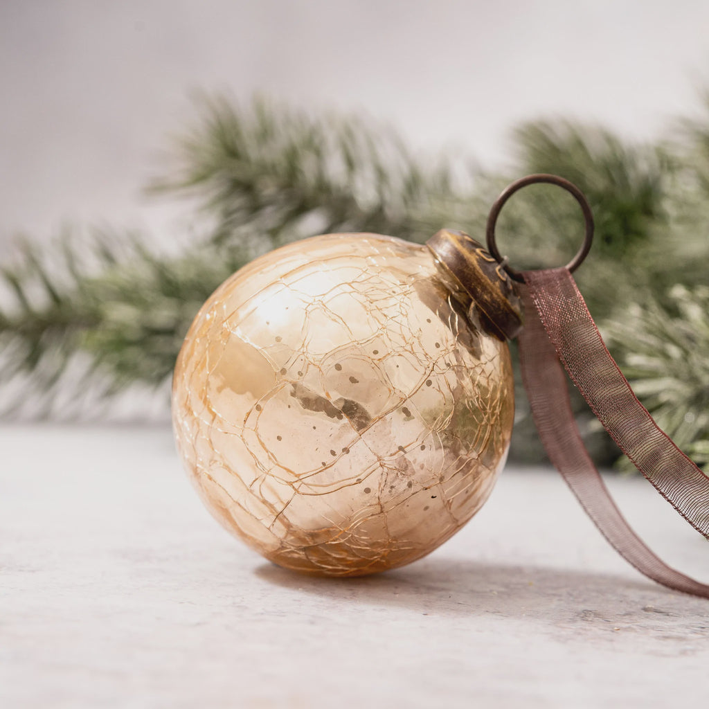 Crackle Glass bauble  - Champagne. Vintage Christmas Decoration