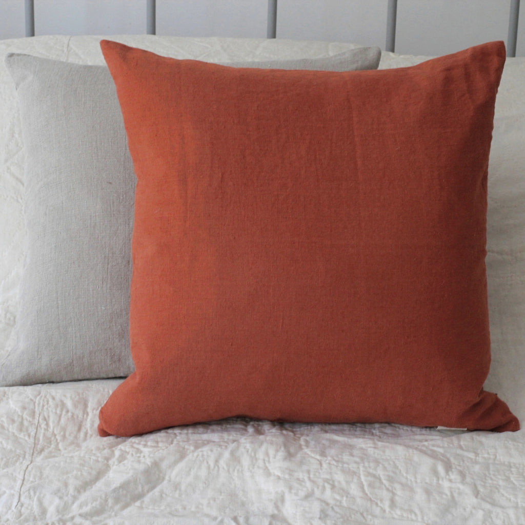 Washed Linen Cushion, Rust - Homeware Store