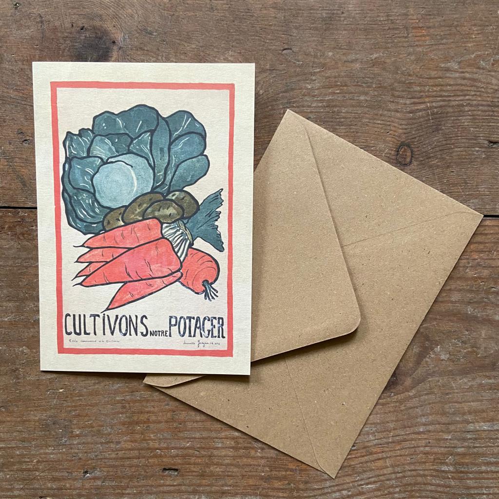 Vintage card 'Let's Plant Vegetables' with envelope