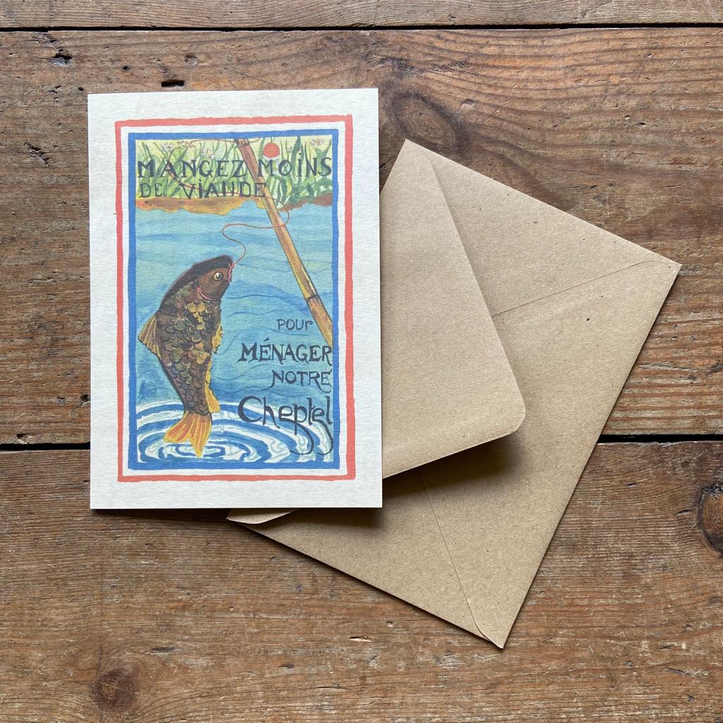 Vintage Card 'Eat Less Meat' with envelope