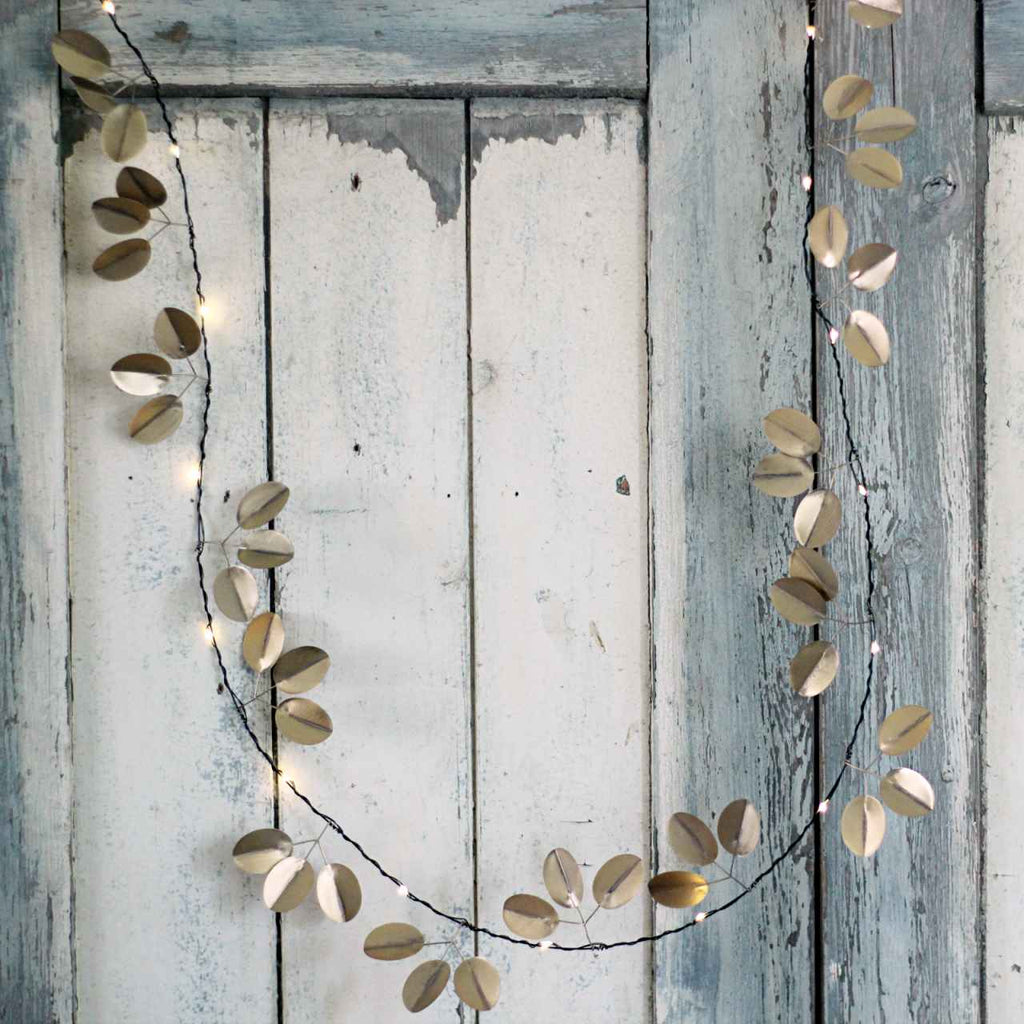 Gold Eucalyptus Fairy Lights, vintage lights for Autumn, gold Christmas lights