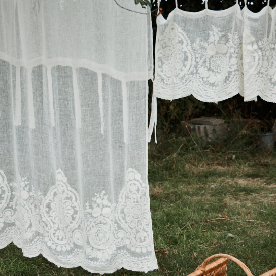 Embroidered Vintage Linen Cafe Curtain Panel