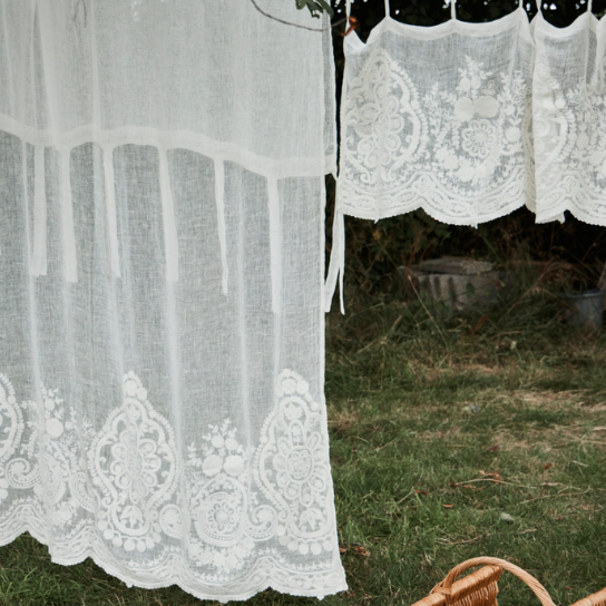 Embroidered Vintage Linen Curtain Panel - Long