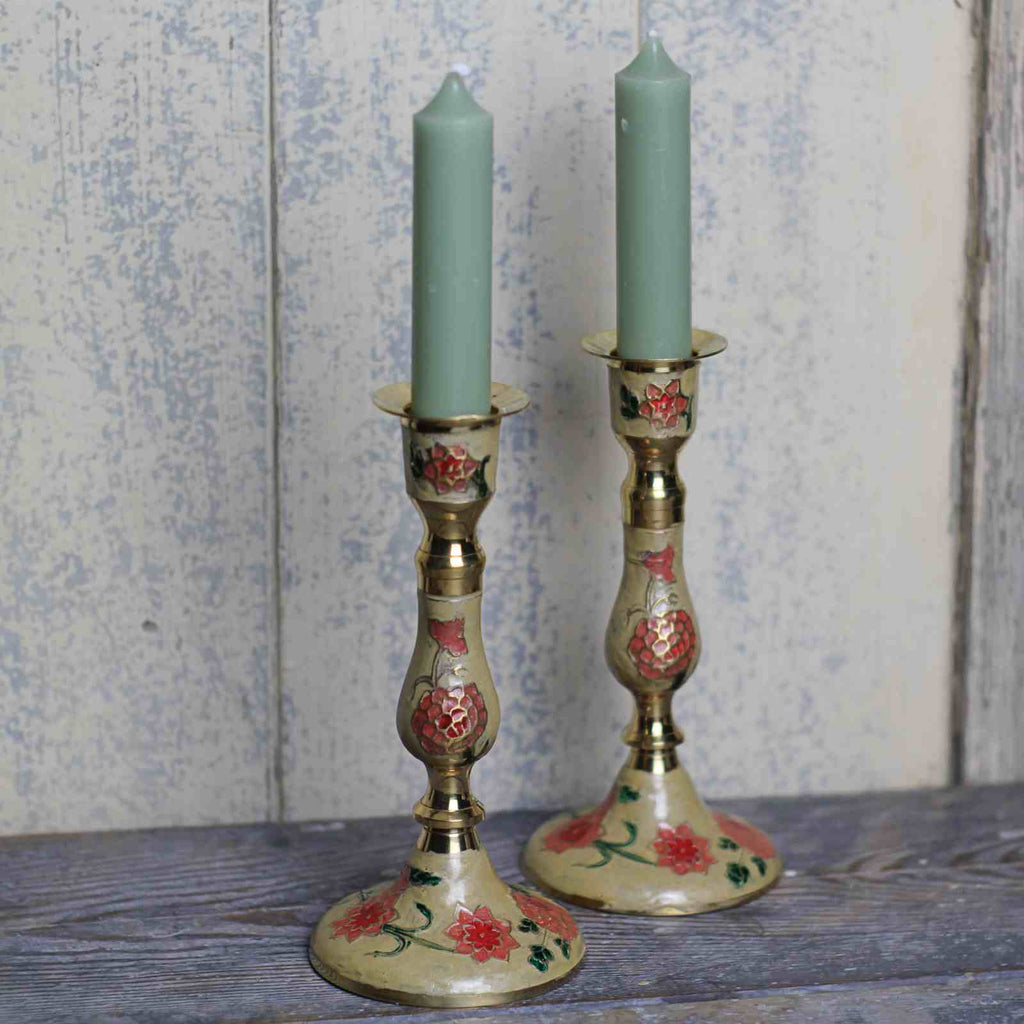 candlestick with green dinner candle