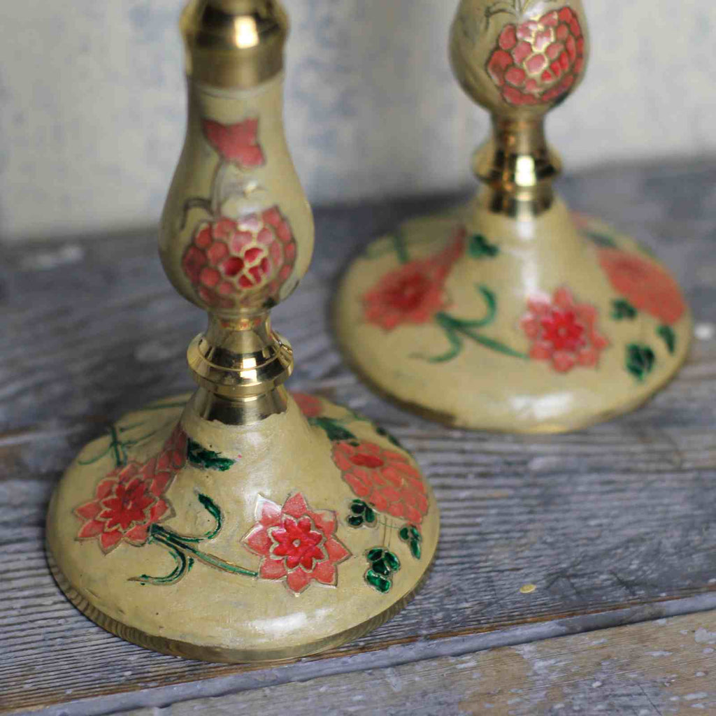 candle stick detail of enamelled pattern