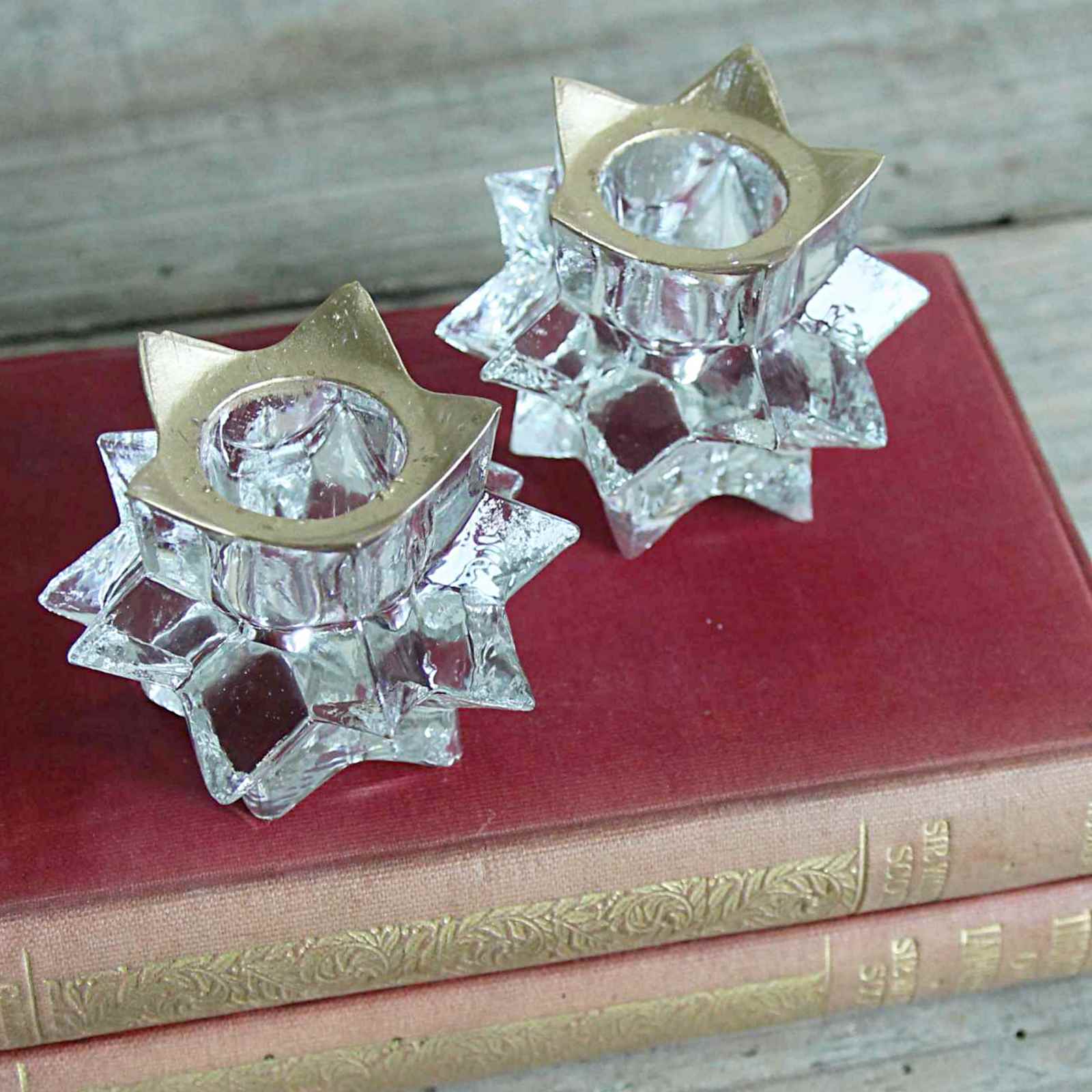 Vintage Christmas candle holders - glass star