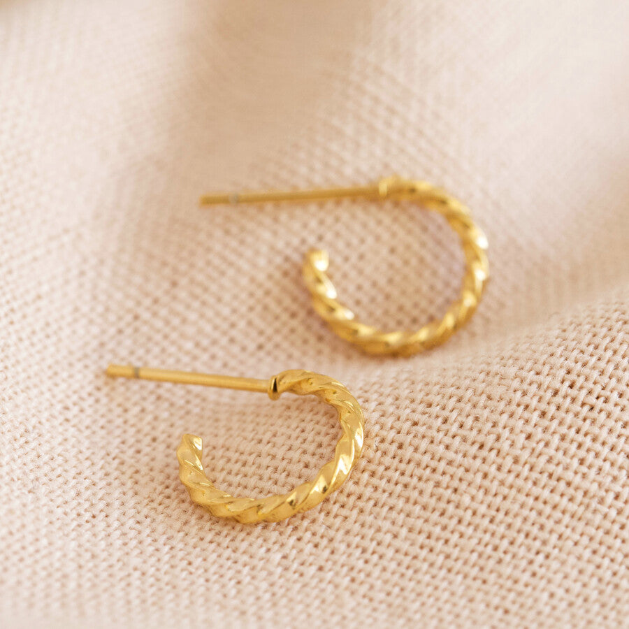 Tiny Gold Twisted Hoop Earrings