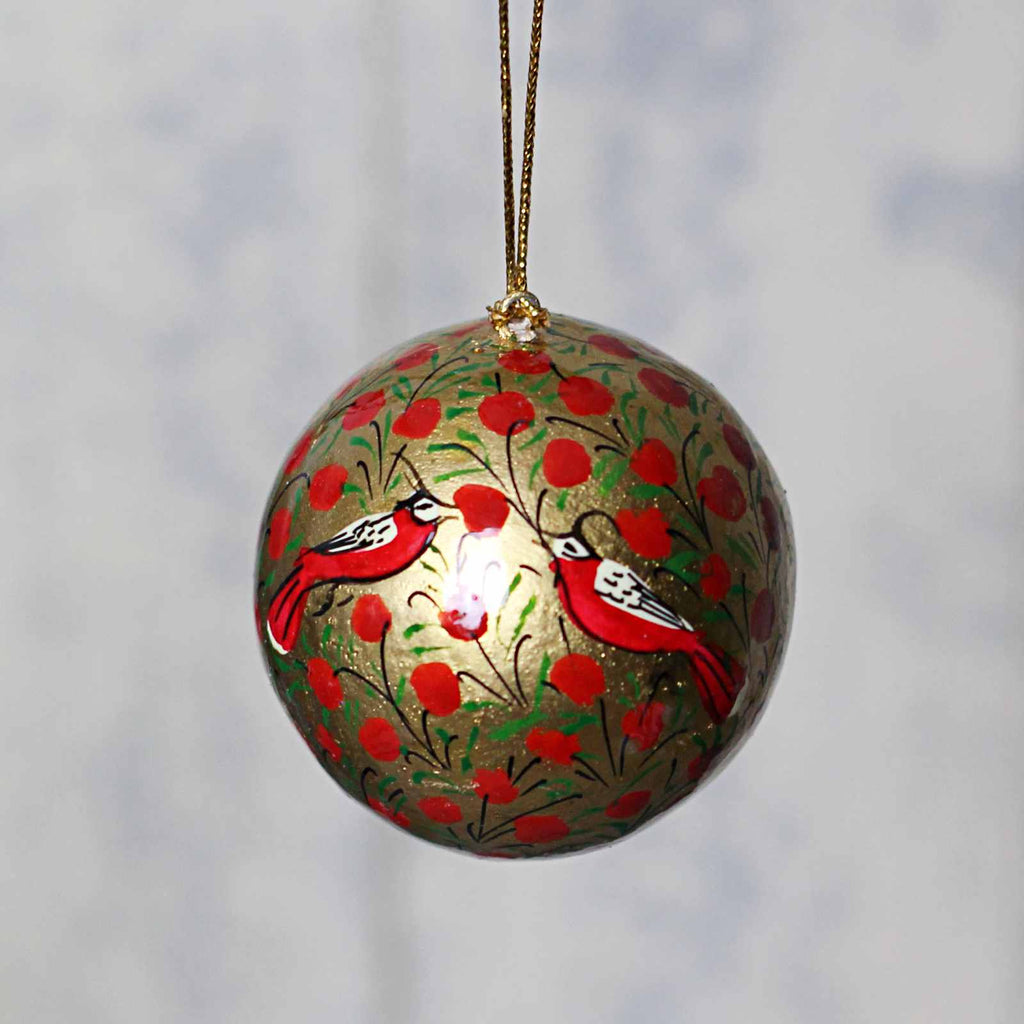 Vintage Christmas decoration hanging bauble with painted bird