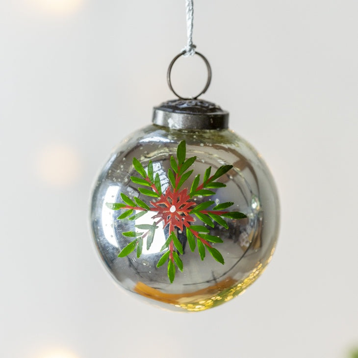 Hand painted snowflake glass bauble Decoration - vintage Christmas decorations