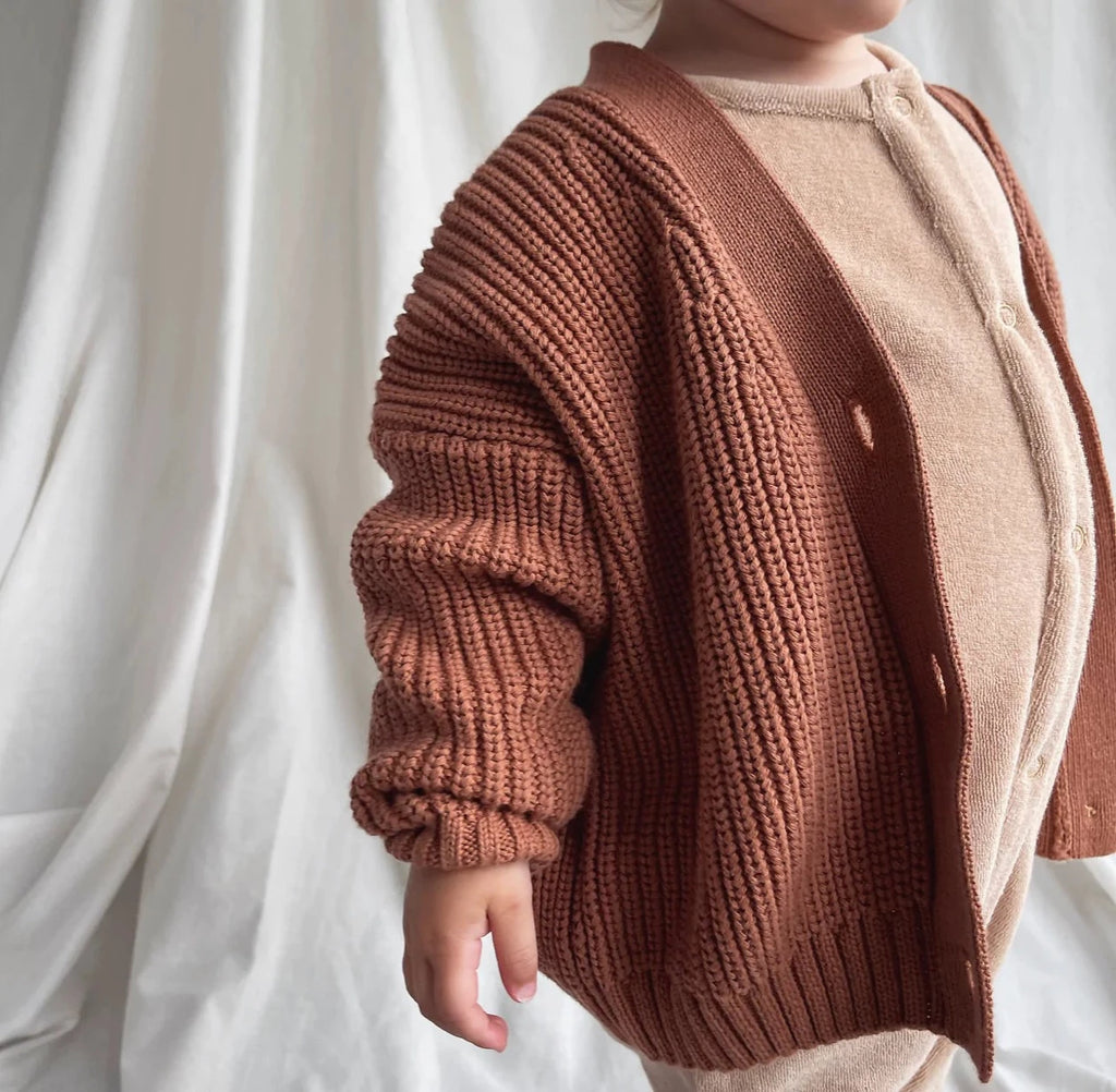 Children's cotton ribbed cardigan in Cinnamon