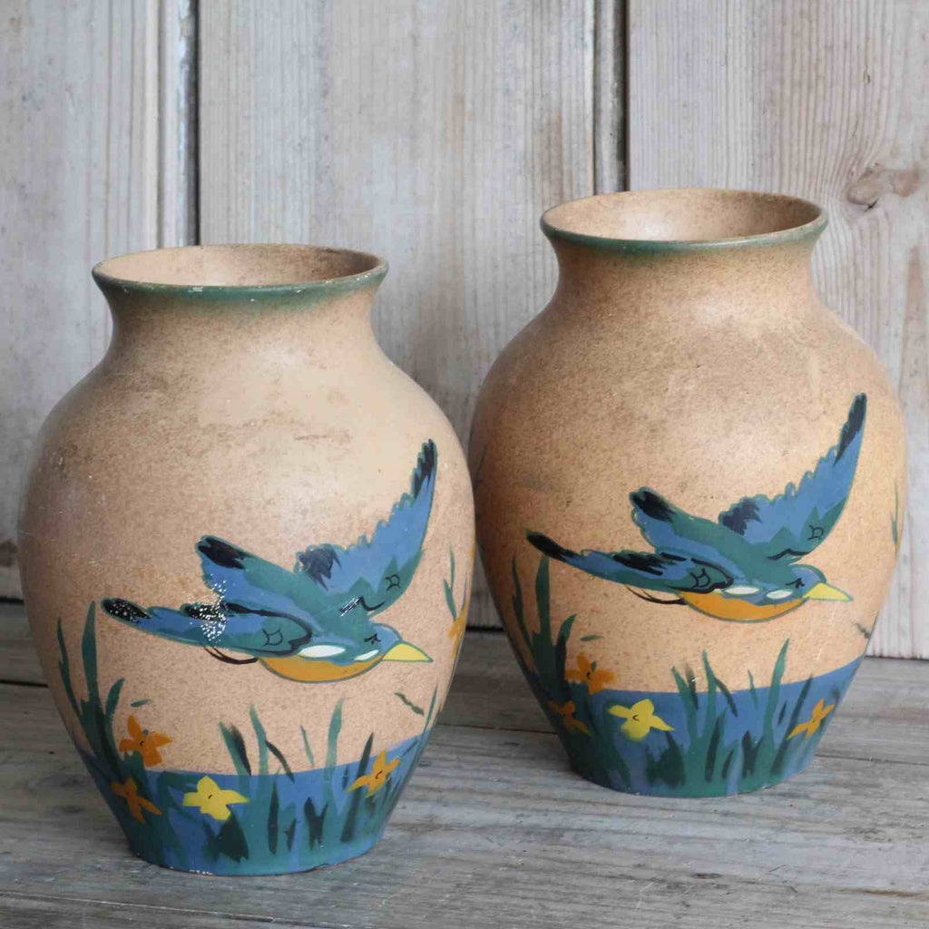 Pair of Vintage Kingfisher Vases