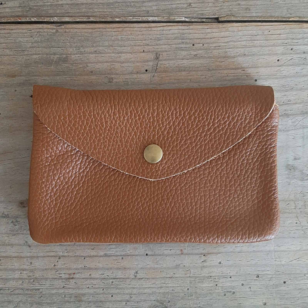 Dark tan Leather purse made from 100% leather
