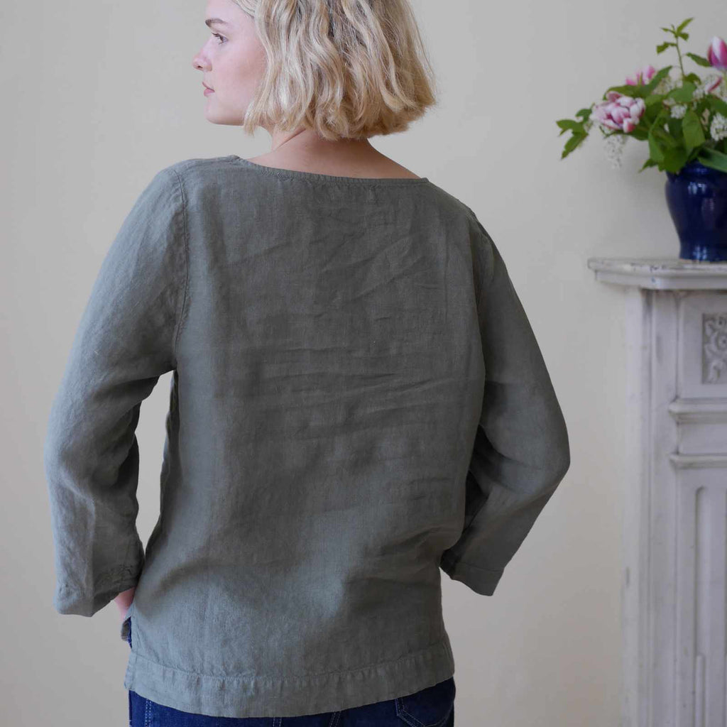 Linen Top Long Sleeves - Olive