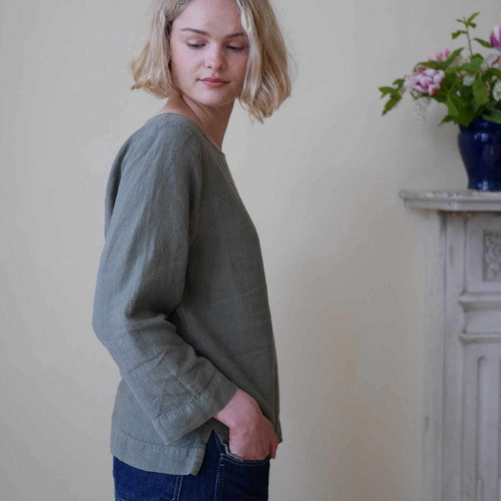 Linen Top Long Sleeves - Olive