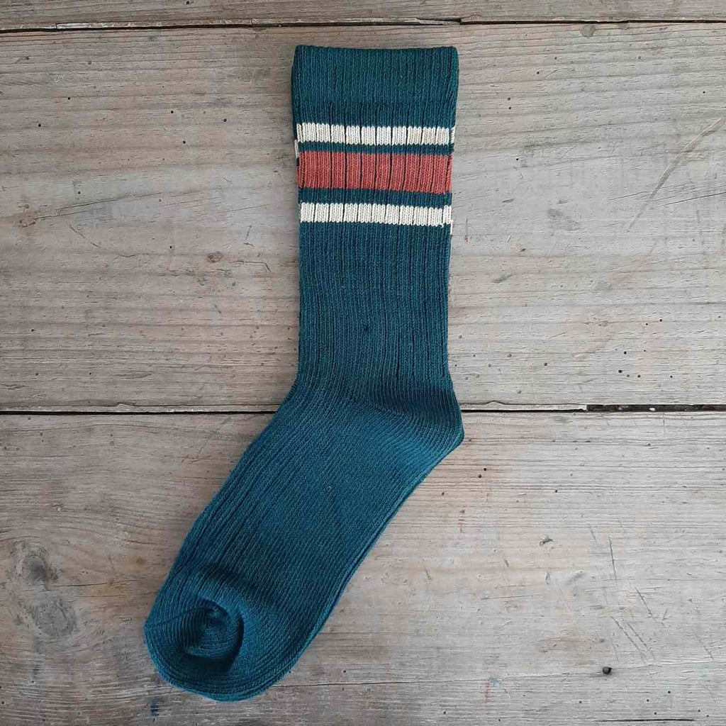 Men's classic ribbed cotton socks - Green & Rust