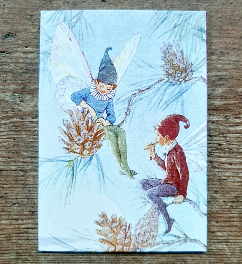 mini vintage cards by Margaret Tarrant fairies pine cones