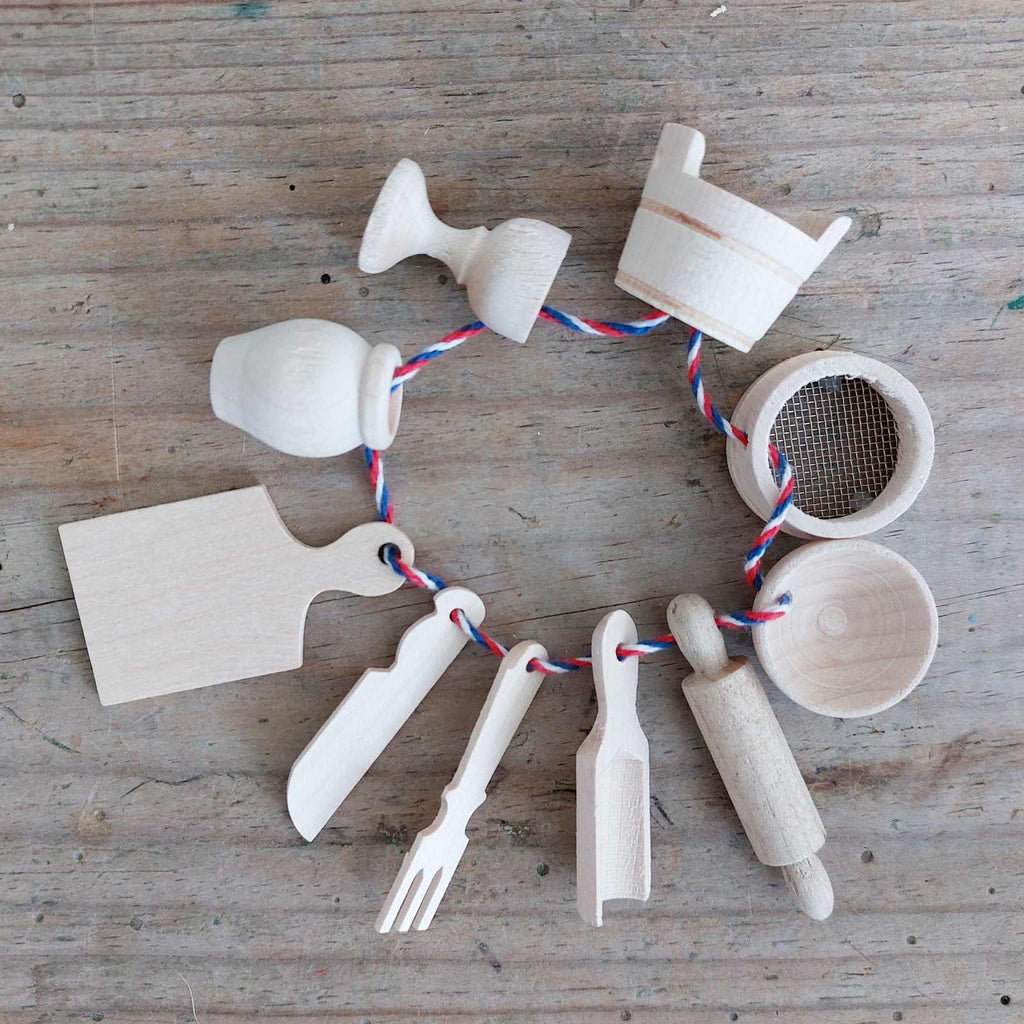 Set of Miniature Wooden Utensils for children
