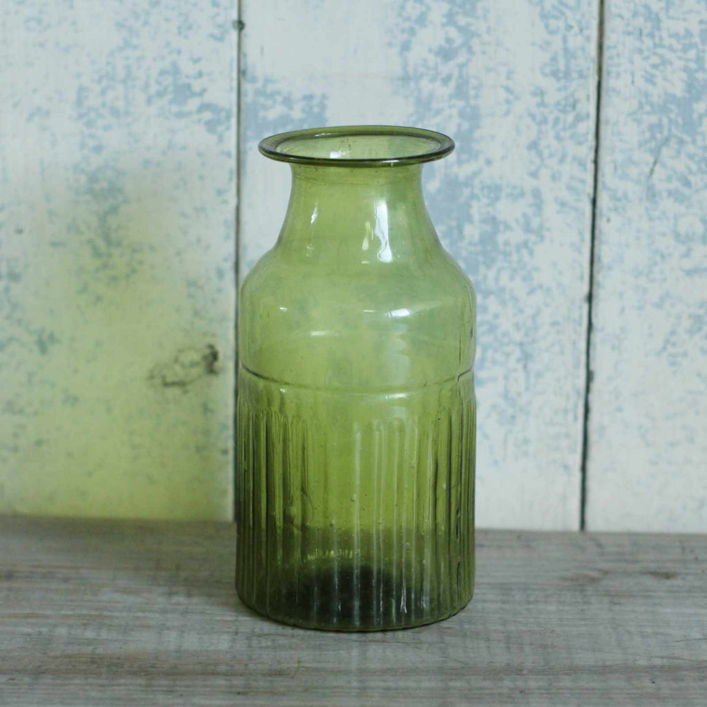 Moss green glass vase, vintage glass vase