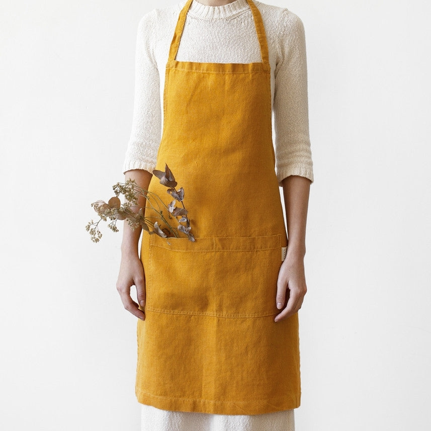 Washed Linen Apron, Mustard - Homeware Store