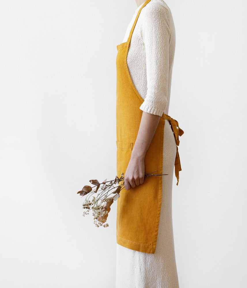 Washed Linen Apron, Mustard - Homeware Store